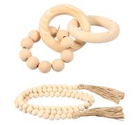 TNTGMG Guirnalda de madera con perlas y eslabones de cadena, cuentas de granja de 148 cm con borlas, tallado a mano con 3 nudos de madera y cuentas de madera para mesa de café, casa, sala de estar