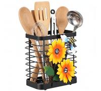 TNTGMG Soporte para utensilios de cocina, de metal en forma de girasol, soporte extra para cucharas de cocina, soporte para utensilios de estilo rústico como decoración para la encimera, 13 x