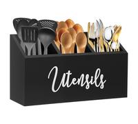 TNTGMG Soporte para utensilios de cocina, soporte de cubiertos plano de madera con 3 compartimentos, 30 × 10,3 × 17,2 cm, moderno recipiente de almacenamiento para utensilios de cocina, soporte para