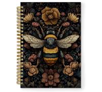 TNUW Dark Cottagecore Bee Floral Spiral Notebook, Vintage Bumblebee Flower Botanical Journal Notebooks for Note Taking, Bee Gifts for Women, Retro Floral Hardcover Notebook Journal, 5.5x8.3 Inch