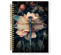 TNUW Vintage Dragonfly Spiral Notebook, Dark Cottagecore Flower Botanical Journal Notebooks for Note Taking, Dragonfly Gifts for Women, Retro Floral Hardcover Notebook Journal, 5.5x8.3 Inch