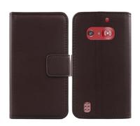 Tnviud Genuino Cuero Funda Carcasa Protección De Piel para Doro 1880/1881 2.4" Flip Folio Billetera Cover Book Wallet Premium Leather Case (Marrón Oscuro)