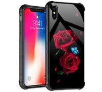 TnXee Case Compatible with iPhone XR Case Butterfly on red Roses Case