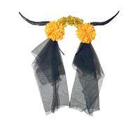Tnxpumi Tocado de cuerno de antílope para Halloween, Navidad, demonio, diablo, velo, flores, diadema (dorado)