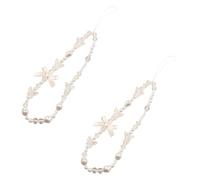 Tnyvm 2 cordones blancos para teléfono móvil, cadena universal con lazo negro con cuentas de perlas, correa de muñeca antipérdida, llavero colgante para teléfono celular