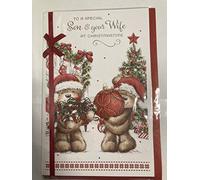 To A Special Son & Your Wife at Christmastime - Tarjeta de felicitación de Navidad con bolas rojas grandes+cinta de luces navideñas/detalle de lámina (PRELUDE46255)