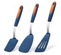 To encounter 3 Pieces Silicone Spatula Set, Heat Resistant Flexible Turner Spatulas, Nonstick Cookie Spatula, Fish Spatula, BPA Free & Dishwasher Safe, Navy Blue