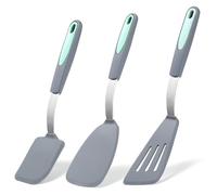 To encounter 3 Pieces Silicone Spatula Set, Heat Resistant Flexible Turner Spatulas, Nonstick Cookie Spatula, Fish Spatula, BPA Free & Dishwasher Safe, Light Grey