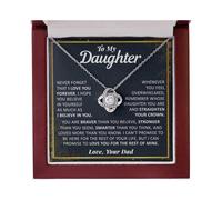To My Daughter Necklace Gifts for Daughter from Dad, Birthday Gift from Father Necklaces Love Knot White Gold 14k Cubic Zirconia with Luxury Wood Box
