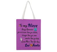 To My Niece Always Remember You Are Braver Than You Believe Stronger Than You Seem Smarter Than You Think Loved More Than You Know Love Auntie_1 bolsa de lona perfecta para picnic al aire libre