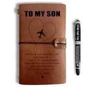 To My Son Leather Journal, Engraved Gift Pen, Roller Ballpen, Ballpoint Pen, Leather Notebook and Pen Gift for Son, 160 Pages Notebook, Graduation Back to School Fathers Day Birthday Christmas Gift-D1