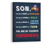 To My Son Motivational Wall Art - You Are My Superhero Canvas Print for Boy's Room Decor and Encouragement Gift(Framed,16x24inch(40x60cm))