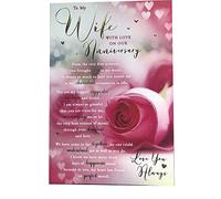 To My Wife with Love Pink Rose & Hearts - Tarjeta de aniversario con mensaje en inglés
