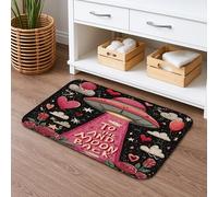 to The Moon and Back - Tapete de baño antideslizante, diseño de corazones y rosas, tapete decorativo de franela lavable para el día de San Valentín, 16 x 24 pulgadas