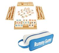 Toaboa Juego de 116 Piezas Rummy ABS con comodines, Juego para 2-4 Personas, Tablero Ajustable Rummy de Madera para Noches de Juegos, Viajes, Festivales y Amantes de los Juegos de Estrategia