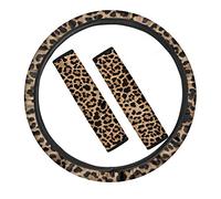 TOADDMOS 1 juego de 3 fundas para volante de automóvil con estampado animal de leopardo marrón y almohadillas para cinturón de seguridad, ajuste universal para auto, camión, SUV, accesorios interiores