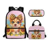 TOADDMOS 3 mochilas escolares para niñas y niños, bolsa escolar de gran capacidad con lonchera y estuche para lápices, Girasol Corgi Dog, Mochilas