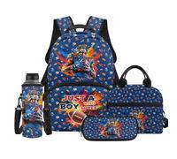 TOADDMOS 4 mochilas para niños con bolsa de almuerzo, estuche multifuncional para botellas de agua, adecuado para niños pequeños, Just a Boy Who Loves Football, moderno