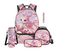 TOADDMOS 5 mochilas infantiles para niñas con bolsa de almuerzo, estuche para lápices, bolsa para botella de agua, llavero con compartimentos, Baby Dragon Florals, moderno