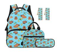 TOADDMOS 5 mochilas para niños para la escuela con fiambrera, estuche multifuncional, 2 piezas, marcapáginas, bolsa escolar de gran capacidad, Capybara Lemon, moderno