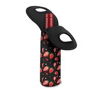 TOADDMOS Bolsa de vino con estampado de fresas rojas, bonita bolsa negra para botellas de cerveza, botellas de agua, champán, vino, botellas de cerveza, contenedores, bolsa de vino de neopreno con