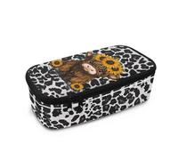 TOADDMOS Estuche con cremallera para lápices de examen, estuche de papelería de oficina, estuche para lápices de examen con asa para niñas, niños, escuela, oficina, Girasol Highland Cow Black Leopard