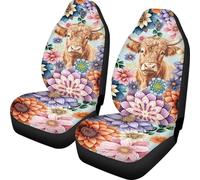 TOADDMOS Funda Antideslizante para Asientos Delanteros de Coche, diseño de Mandala Bohemio y Vaca de Las Tierras Altas, cómodo Juego de Fundas para el Interior del automóvil, decoración Interior del