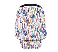 TOADDMOS Fundas de asiento de coche para bebé, diseño de atrapasueños, de plumas coloridas, suaves, elásticas, multiusos, para asiento de coche, cubierta para lactancia, cubierta para carrito de compras