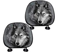 TOADDMOS Fundas para reposacabezas de asiento de coche, diseño de lobo, color gris, juego de 2