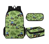 TOADDMOS Juego de 17 mochilas escolares de 3 piezas de gran capacidad para estudiantes para niños y niñas, Tractor agrícola, Mochilas