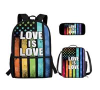 TOADDMOS Juego de 3 mochilas para niños, para el regreso a clases, secundaria, escuela, almuerzo, estuche para lápices, Bandera de arco iris Love is Love, Mochilas