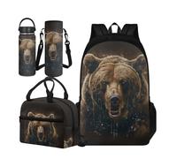 TOADDMOS Juego de 4 bolsas escolares para niños con bolsa de almuerzo aislada, funda portátil para botella de agua y botella de agua aislada, Cool Bear, Small Water Bottle, Juego de mochila escolar