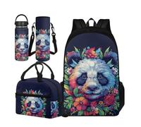 TOADDMOS Juego de 4 bolsas escolares para niños con bolsa de almuerzo aislada, funda portátil para botella de agua y botella de agua aislada, Flor de panda, Small Water Bottle, Juego de mochila