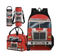 TOADDMOS Juego de 4 bolsas escolares para niños con bolsa de almuerzo aislada, funda portátil para botella de agua y botella de agua aislada, Red School Bus, Large Water Bottle, Juego de mochila