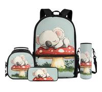 TOADDMOS Juego de 4 mochilas con bolsa de almuerzo, estuche para lápices, botella de agua, bolsa bandolera para niños, niñas, estudiantes de vuelta a la escuela, Lindo hongo koala, Mochilas