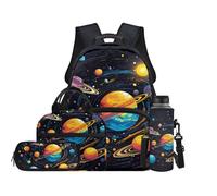 TOADDMOS Juego de 4 mochilas escolares con bolsa de almuerzo portátil, estuche para lápices, portabotellas de agua para niños de 8 a 14 años, Planetas, moderno