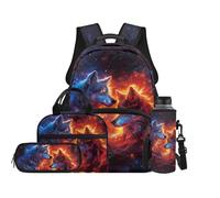 TOADDMOS Juego de 4 mochilas escolares con bolsa de almuerzo portátil, estuche para lápices, portabotellas de agua para niños de 8 a 14 años, Galaxy Wolf, moderno