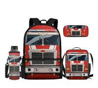 TOADDMOS Juego de 4 mochilas escolares para niños, con fiambrera, estuche para lápices, funda para botella de agua, Autobús escolar rojo, Mochilas