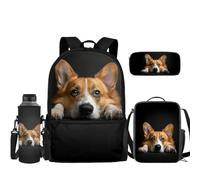 TOADDMOS Juego de 4 mochilas escolares para niños, con fiambrera, estuche para lápices, funda para botella de agua, Animal Corgi Dog, Mochilas
