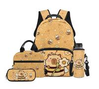 TOADDMOS Juego de 4 mochilas para niños con bolsa de almuerzo, bolsa para bolígrafos, botella de agua, bolsas de libros de moda para niños de 8 a 14 años, Capybara Bee, moderno