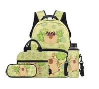 TOADDMOS Juego de 4 mochilas para niños con bolsa de almuerzo, bolsa para bolígrafos, botella de agua, bolsas de libros de moda para niños de 8 a 14 años, Capybara Clover, moderno