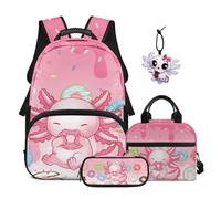 TOADDMOS Juego de 4 mochilas para niños con bolsa de almuerzo, estuche y colgante de bolsa, gran capacidad con compartimentos para niños y adolescentes, Donut Axolotl, moderno