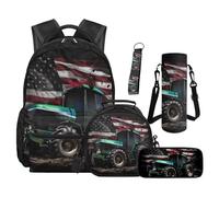 TOADDMOS Juego de 5 mochilas escolares con bolsa de almuerzo portátil, estuche para lápices, bonita bolsa de libros para niños pequeños para preescolar y primaria, Bandera de tractor, moderno