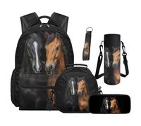 TOADDMOS Juego de 5 mochilas escolares con bolsa de almuerzo portátil, estuche para lápices, bonita bolsa de libros para niños pequeños para preescolar y primaria, Caballos de moda, moderno