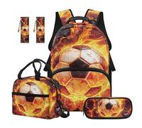 TOADDMOS Juego de 5 mochilas escolares de gran capacidad con bolsa de almuerzo, estuche para lápices, marcapáginas de 2 piezas para niños, adolescentes y niños pequeños, Fútbol genial, moderno