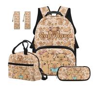 TOADDMOS Juego de 5 mochilas escolares para niños pequeños, lonchera y estuche para lápices, 2 marcapáginas para niños y adolescentes, Capibara de dibujos animados, moderno
