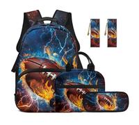 TOADDMOS Juego de 5 mochilas escolares para niños pequeños, lonchera y estuche para lápices, 2 marcapáginas para niños y adolescentes, Balón de fútbol Ice and Fire, moderno