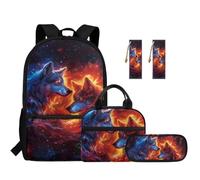 TOADDMOS Juego de 5 mochilas para niños con bolsa de almuerzo, estuche para lápices, 2 marcapáginas, bolsa genial para primaria, escuela secundaria, Galaxy Wolves, moderno