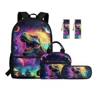 TOADDMOS Juego de 5 mochilas para niños con bolsa de almuerzo, estuche para lápices, 2 marcapáginas, bolsa genial para primaria, escuela secundaria, Dinosaurio galaxia, moderno