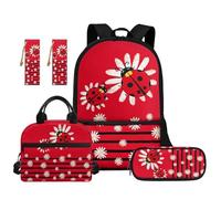 TOADDMOS Juego de 5 mochilas para niños con bolsa de almuerzo, estuche para lápices, marcapáginas, adecuado para niños, adolescentes, escuela primaria, Margarita de mariquita, moderno